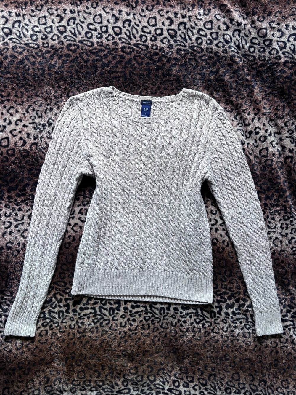 GAP Women's Light Cream Cable Crewneck Sweater